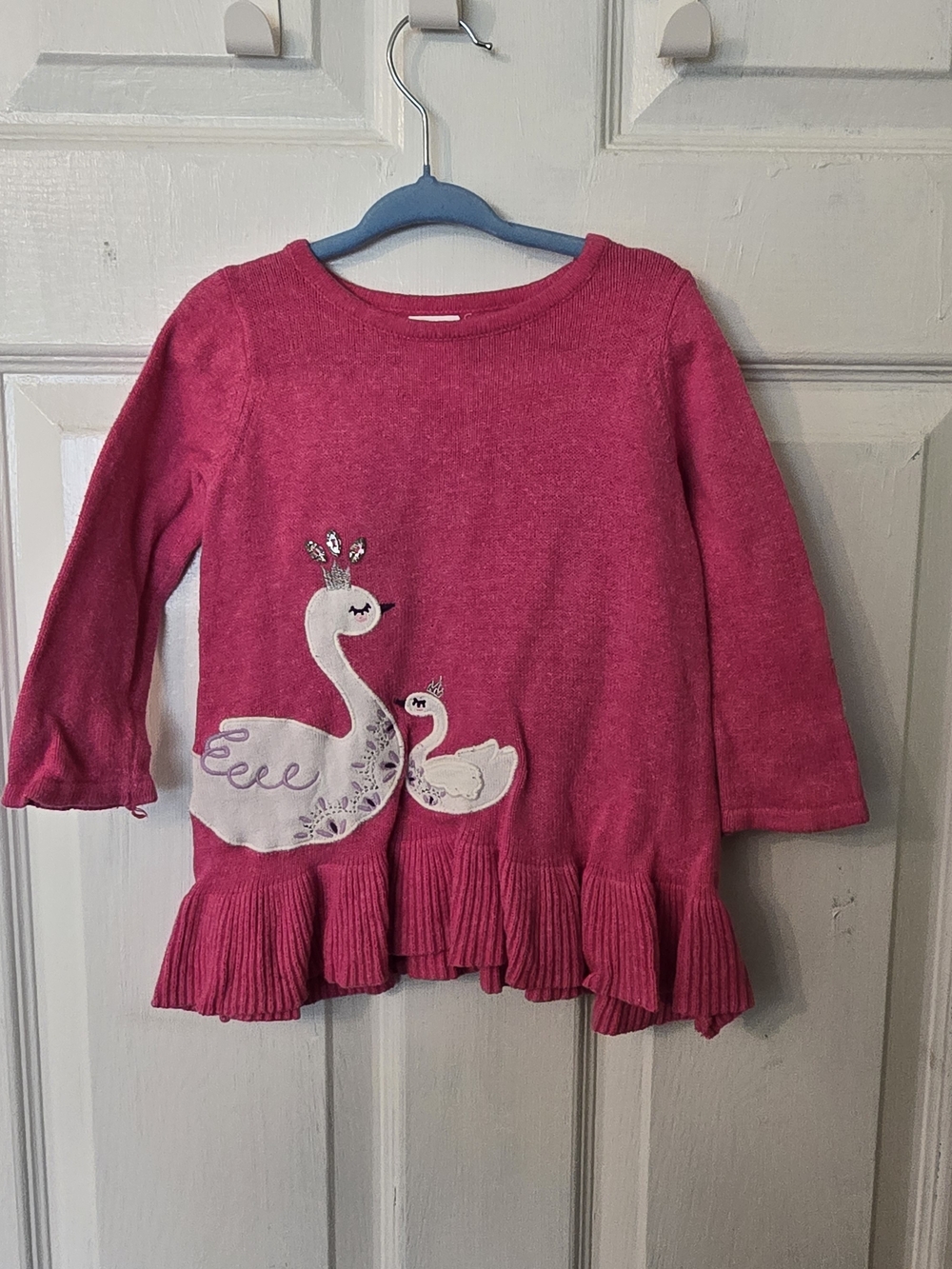 Gymboree Hot Pink Swan Appliqué Ruffle-Hem Sweater